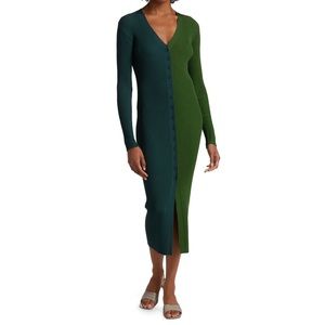 Staud Shoko Colorblock Sweater Dress, Green, Small